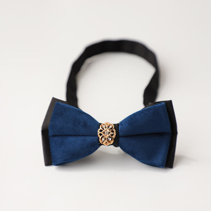Men's Luxury Velvet Rhinestone Inlaid Wedding Bow Tie - Style #2 - Navy - image 15