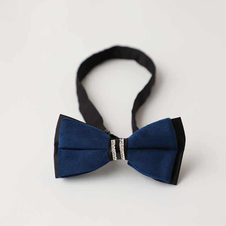 Men's Luxury Velvet Rhinestone Inlaid Wedding Bow Tie - Style #1 - Navy - image 14