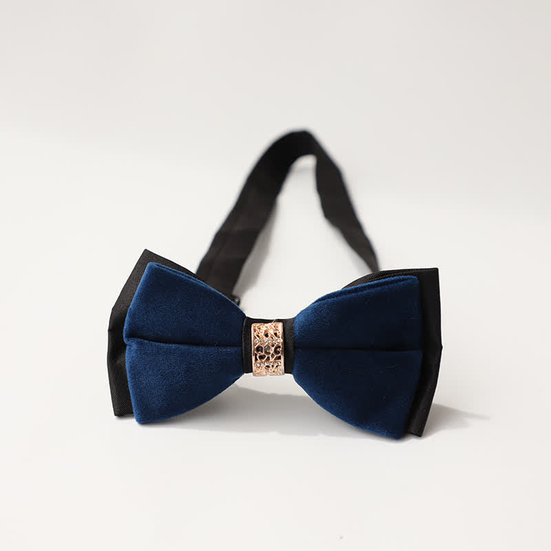 Men's Luxury Velvet Rhinestone Inlaid Wedding Bow Tie - Style #3 - Navy - image 16