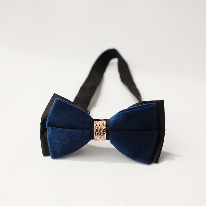 Men's Luxury Velvet Rhinestone Inlaid Wedding Bow Tie - Style #3 - Navy - image 16