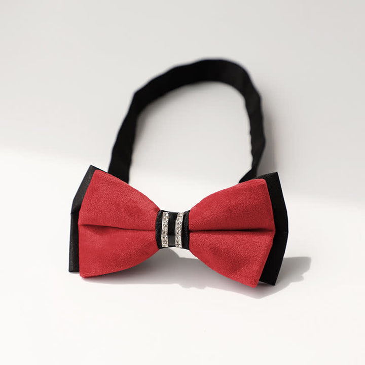 Men's Luxury Velvet Rhinestone Inlaid Wedding Bow Tie - Style #1 - Red - image 18