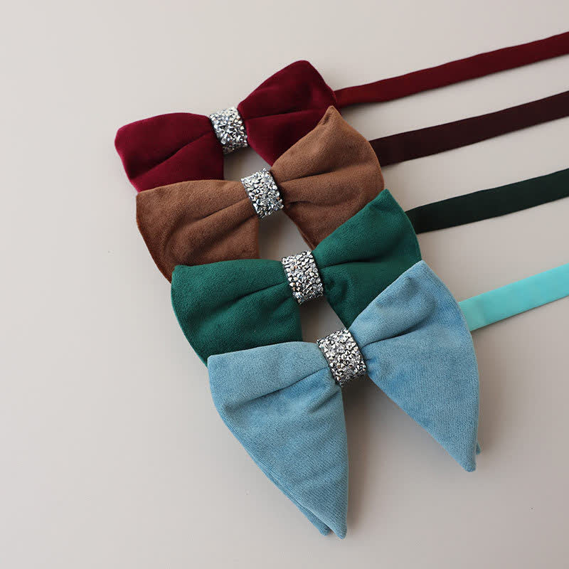 Men's Velvet Rhinestone Oversized Pointed Bow Tie - image 3