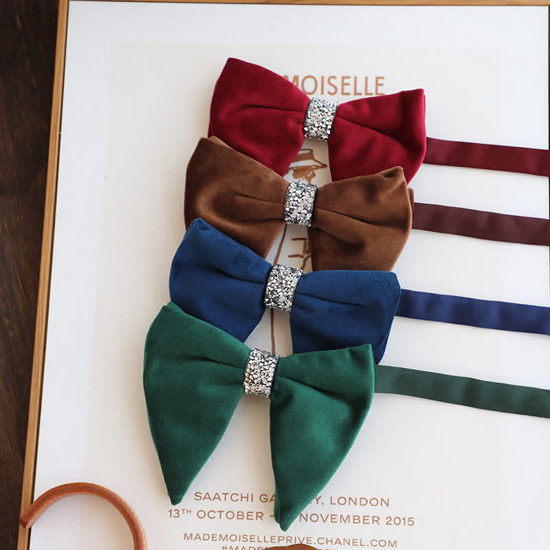 Men's Velvet Rhinestone Oversized Pointed Bow Tie - image 0