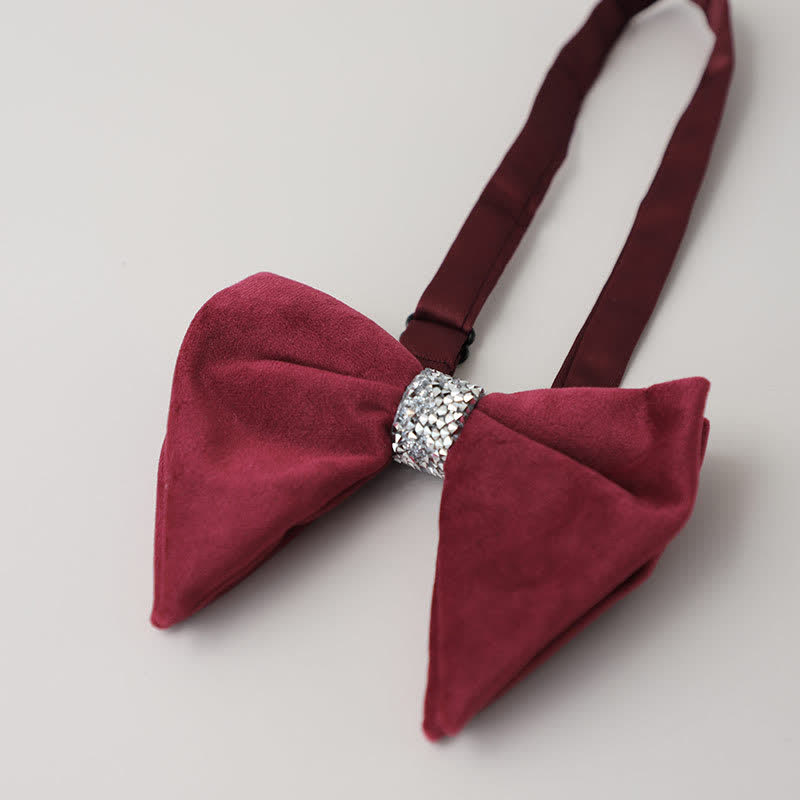 Men's Velvet Rhinestone Oversized Pointed Bow Tie - Burgundy - image 7