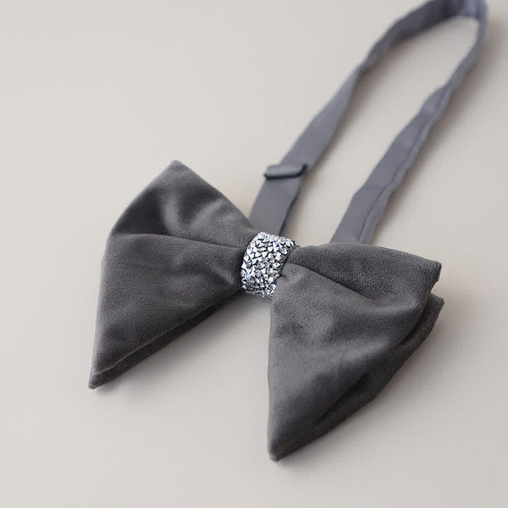 Men's Velvet Rhinestone Oversized Pointed Bow Tie - Gray - image 8