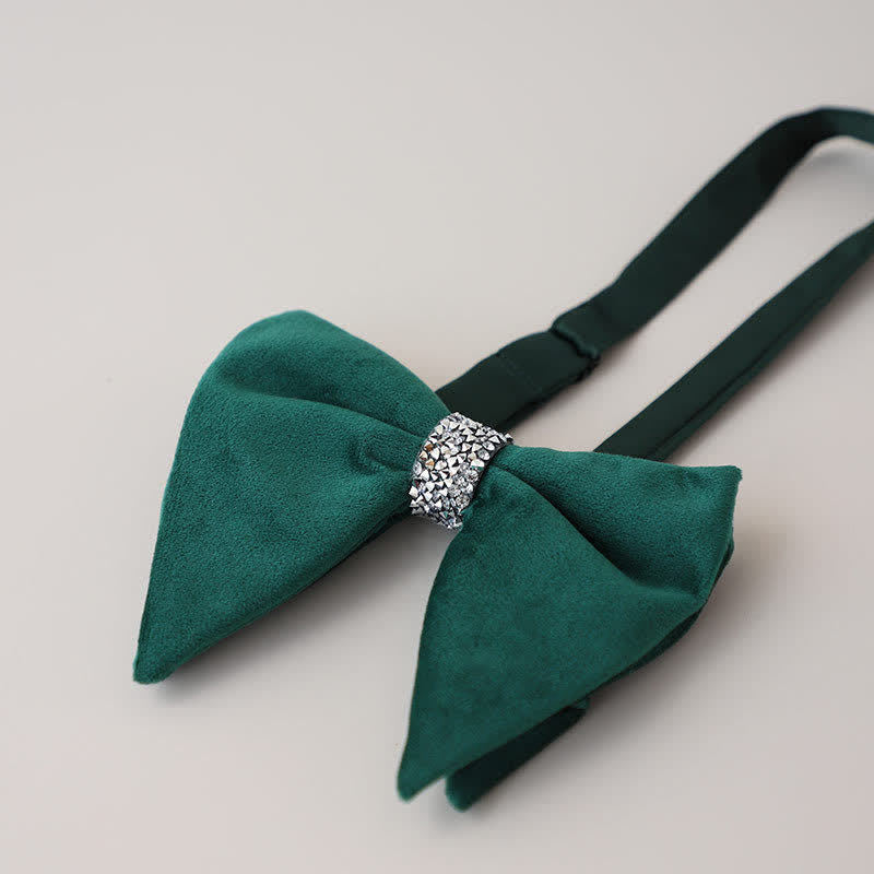 Men's Velvet Rhinestone Oversized Pointed Bow Tie - DarkGreen - image 9