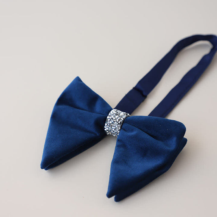 Men's Velvet Rhinestone Oversized Pointed Bow Tie - Navy - image 2
