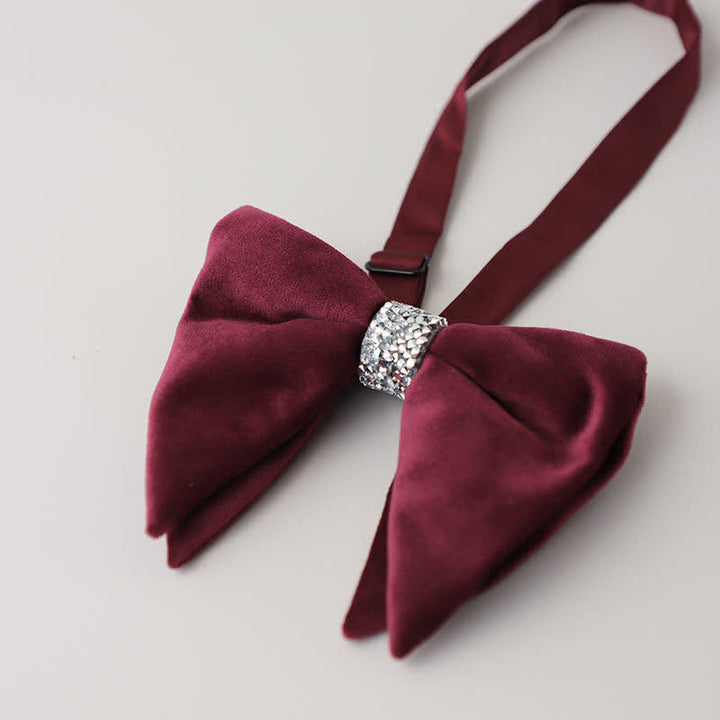 Men's Velvet Rhinestone Oversized Pointed Bow Tie - DarkRed - image 6