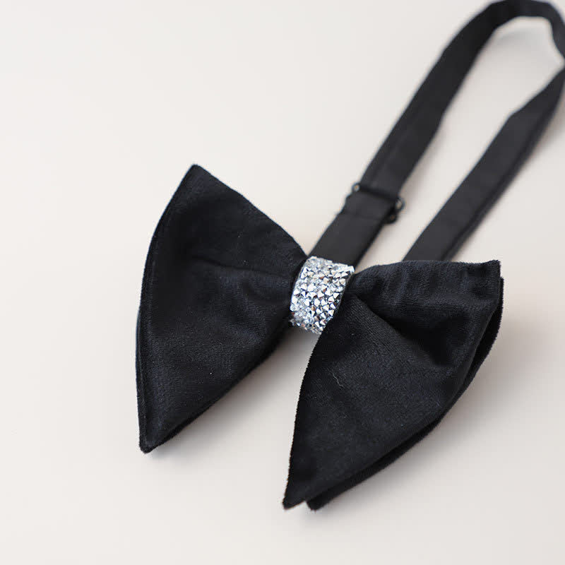 Men's Velvet Rhinestone Oversized Pointed Bow Tie - Black - image 4
