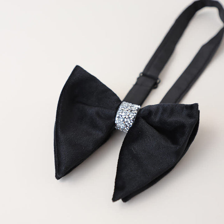 Men's Velvet Rhinestone Oversized Pointed Bow Tie - Black - image 4