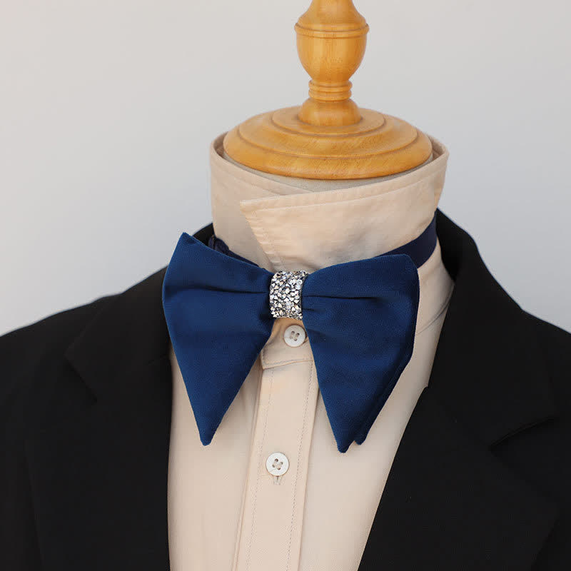 Men's Velvet Rhinestone Oversized Pointed Bow Tie - image 1