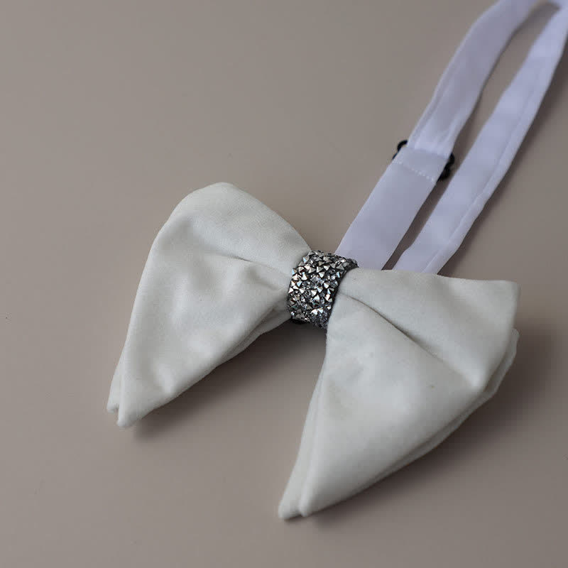 Men's Velvet Rhinestone Oversized Pointed Bow Tie - White - image 13