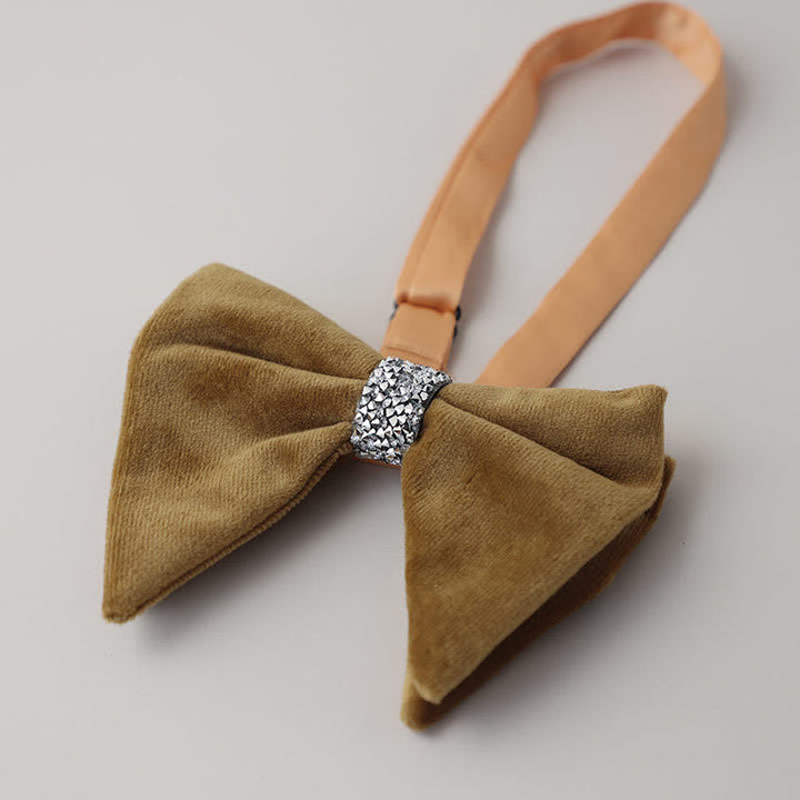 Men's Velvet Rhinestone Oversized Pointed Bow Tie - DarkKhaki - image 11