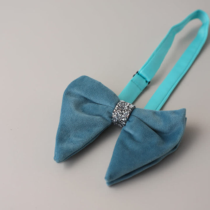 Men's Velvet Rhinestone Oversized Pointed Bow Tie - SteelBlue - image 12