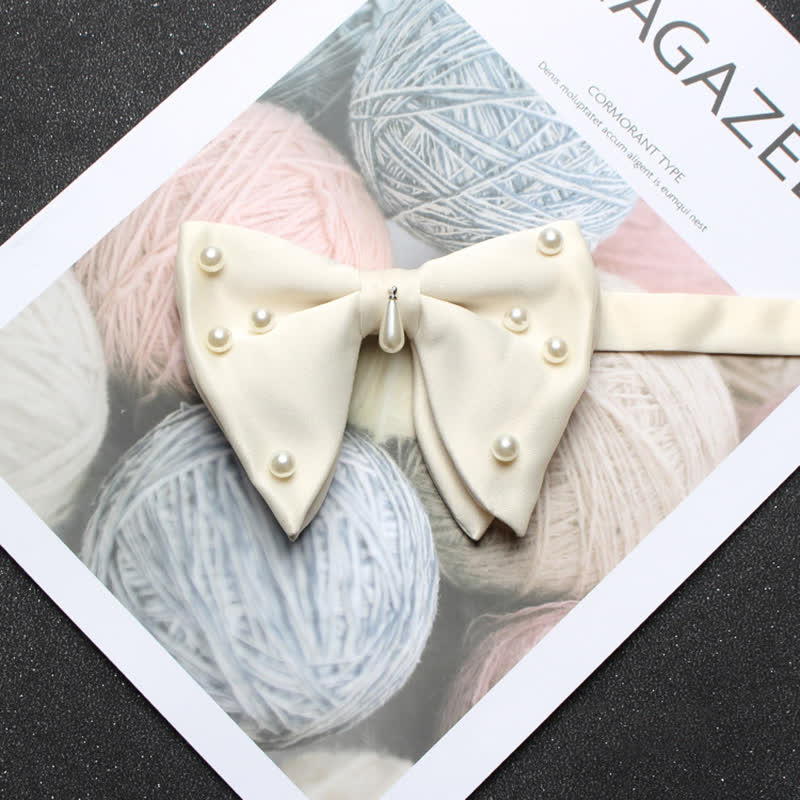 Men's Stylish Pearl Oversized Pointed Bow Tie - Ivory - image 5