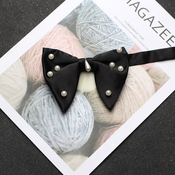 Men's Stylish Pearl Oversized Pointed Bow Tie - Black - image 1