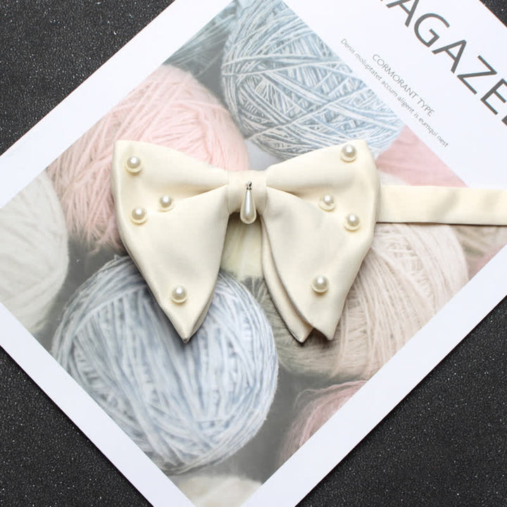 Men's Stylish Pearl Oversized Pointed Bow Tie - Ivory - image 5