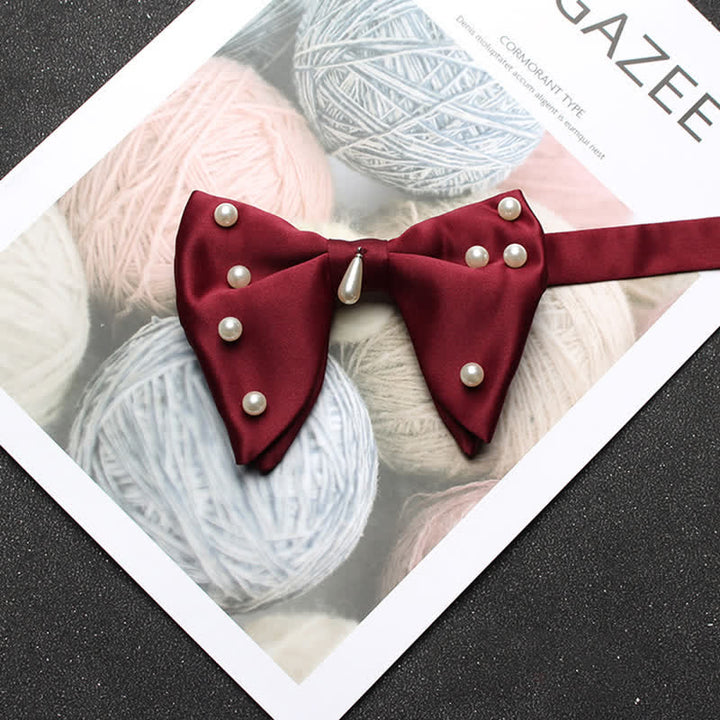 Men's Stylish Pearl Oversized Pointed Bow Tie - Burgundy - image 4