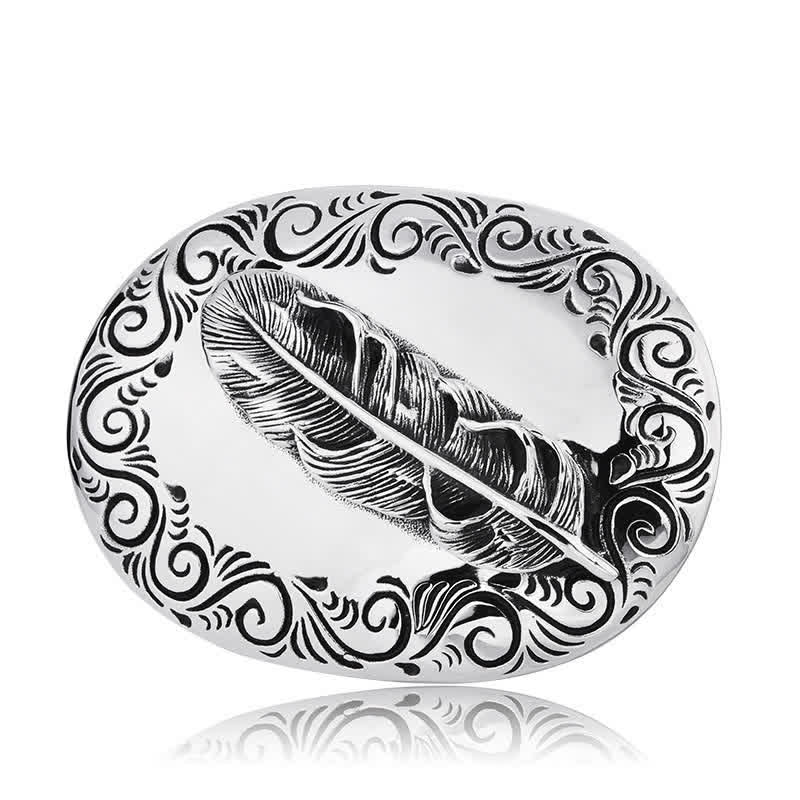Men's DIY Charming Carved Feather Buckle Leather Belt - image 1