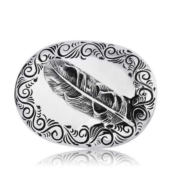 Men's DIY Charming Carved Feather Buckle Leather Belt - image 1