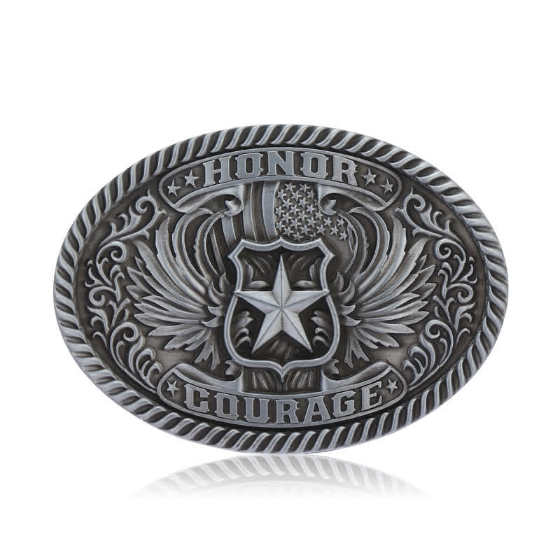 Men's DIY Honor Courage Eagle Wings Buckle Leather Belt - Antique Silver - Without Belt - image 3
