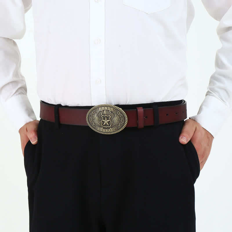 Men's DIY Honor Courage Eagle Wings Buckle Leather Belt - image 2