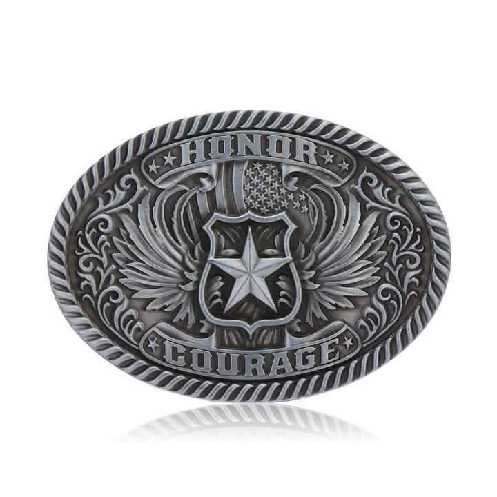 Men's DIY Honor Courage Eagle Wings Buckle Leather Belt - Antique Silver - Without Belt - image 3