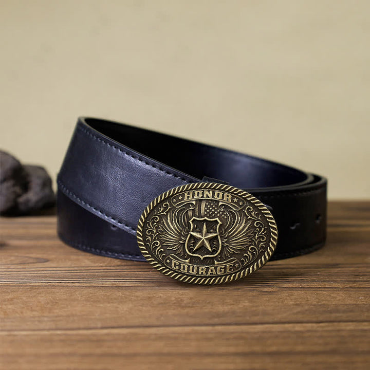 Men's DIY Honor Courage Eagle Wings Buckle Leather Belt - Antique Bronze - Black PU Belt (40) - image 5