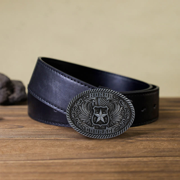 Men's DIY Honor Courage Eagle Wings Buckle Leather Belt - Antique Silver - Black PU Belt (40) - image 6