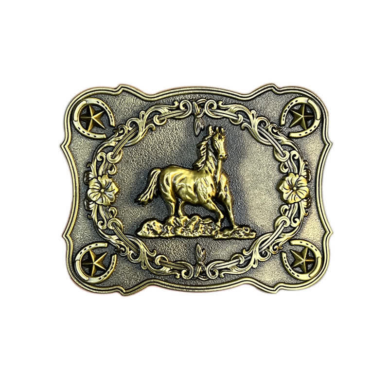 Men's DIY Wild Running Horse Buckle Leather Belt - Antique Bronze - Without Belt - image 3