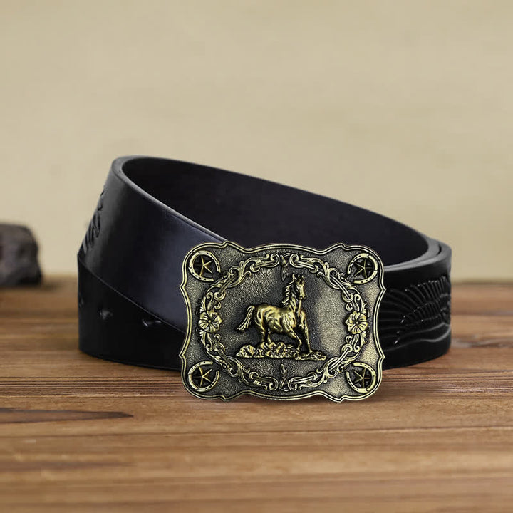 Men's DIY Wild Running Horse Buckle Leather Belt - Antique Bronze - Black Embossed Eagle Belt (40) - image 7