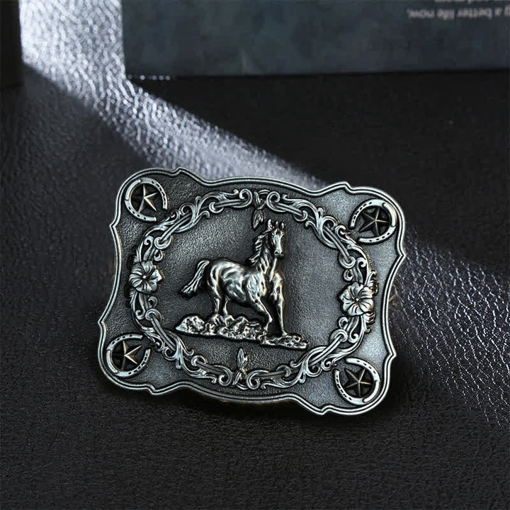 Men's DIY Wild Running Horse Buckle Leather Belt - Antique Silver - Without Belt - image 0