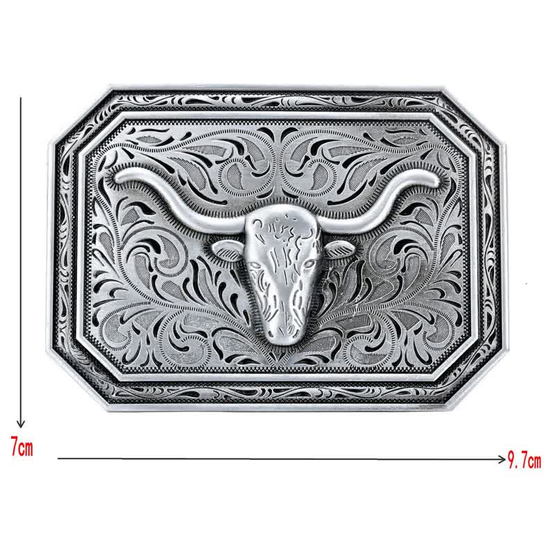 Men's DIY Simple Longhorn Bull Head Buckle Leather Belt - image 2
