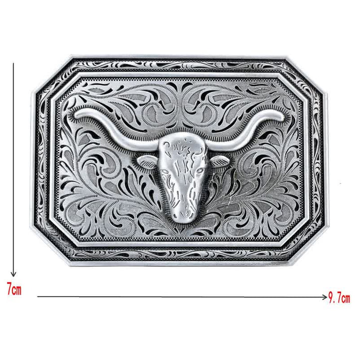 Men's DIY Simple Longhorn Bull Head Buckle Leather Belt - image 2