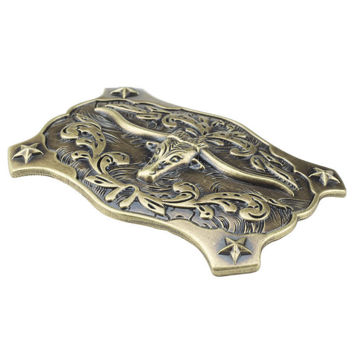 Men's DIY Square Western Bull Head Buckle Leather Belt - image 3