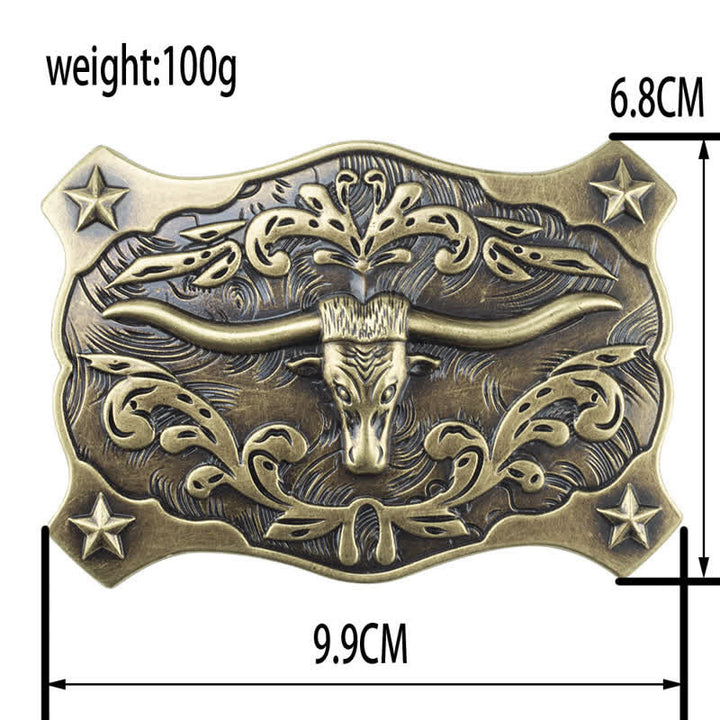 Men's DIY Square Western Bull Head Buckle Leather Belt - image 4
