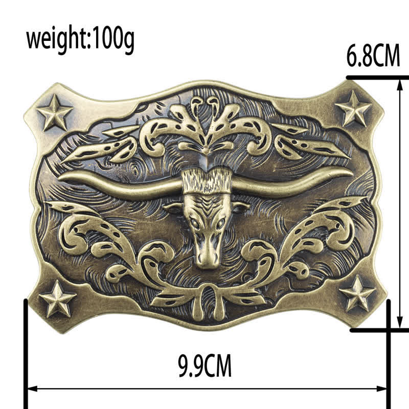 Men's DIY Square Western Bull Head Buckle Leather Belt - image 4