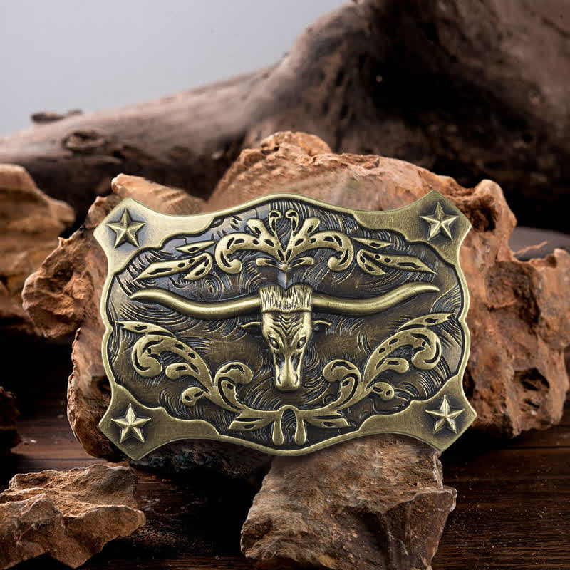 Men's DIY Square Western Bull Head Buckle Leather Belt - Bull Head - Without Belt - image 0