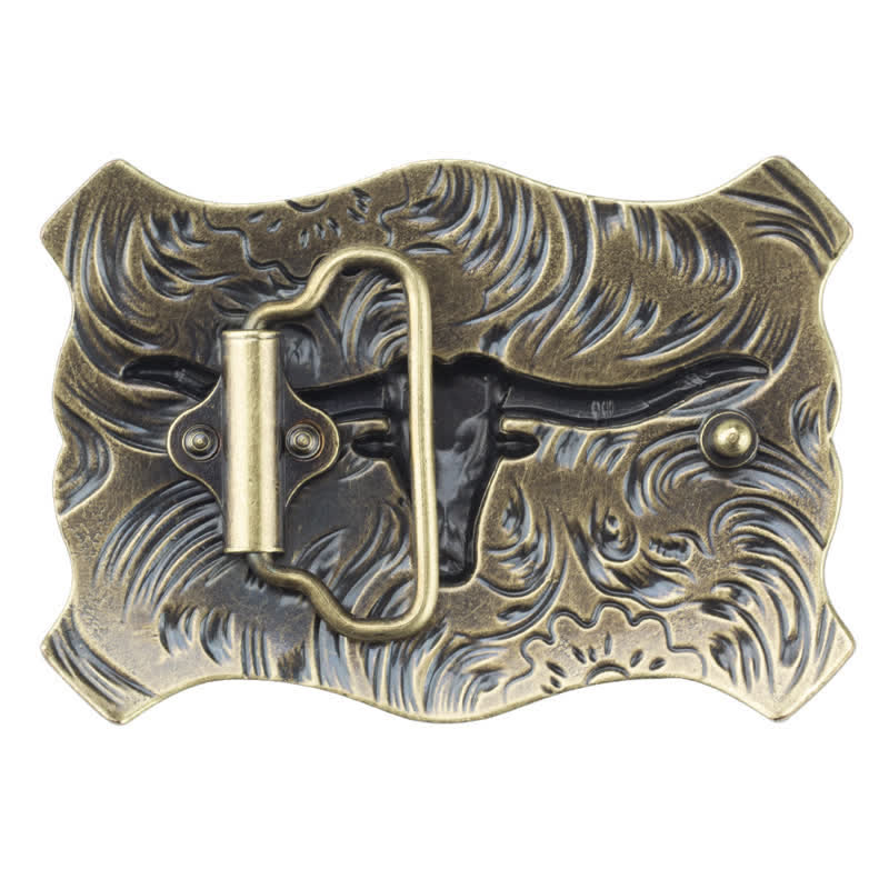 Men's DIY Square Western Bull Head Buckle Leather Belt - image 1