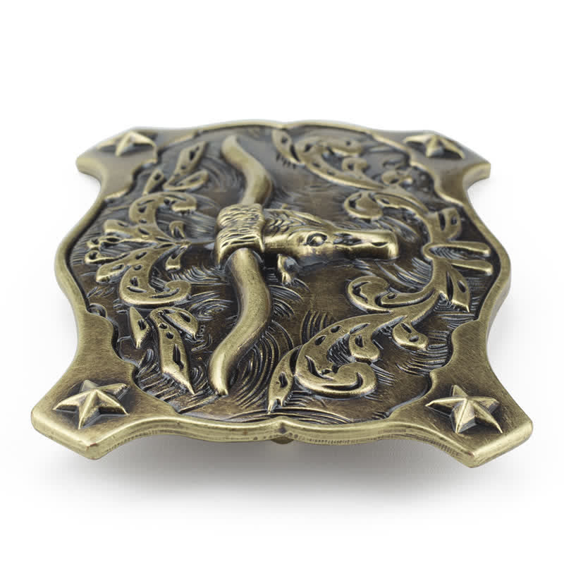 Men's DIY Square Western Bull Head Buckle Leather Belt - image 2