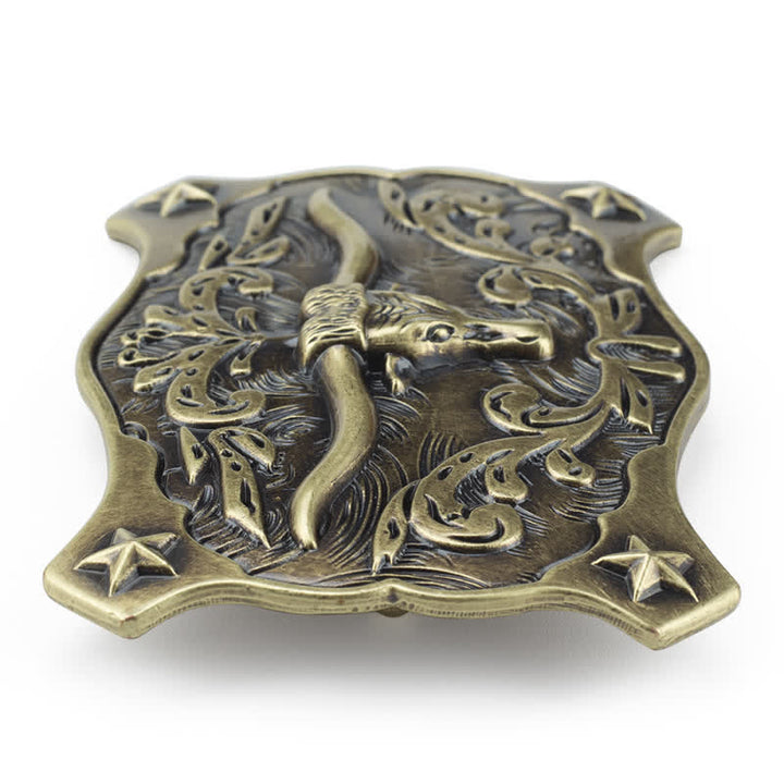 Men's DIY Square Western Bull Head Buckle Leather Belt - image 2