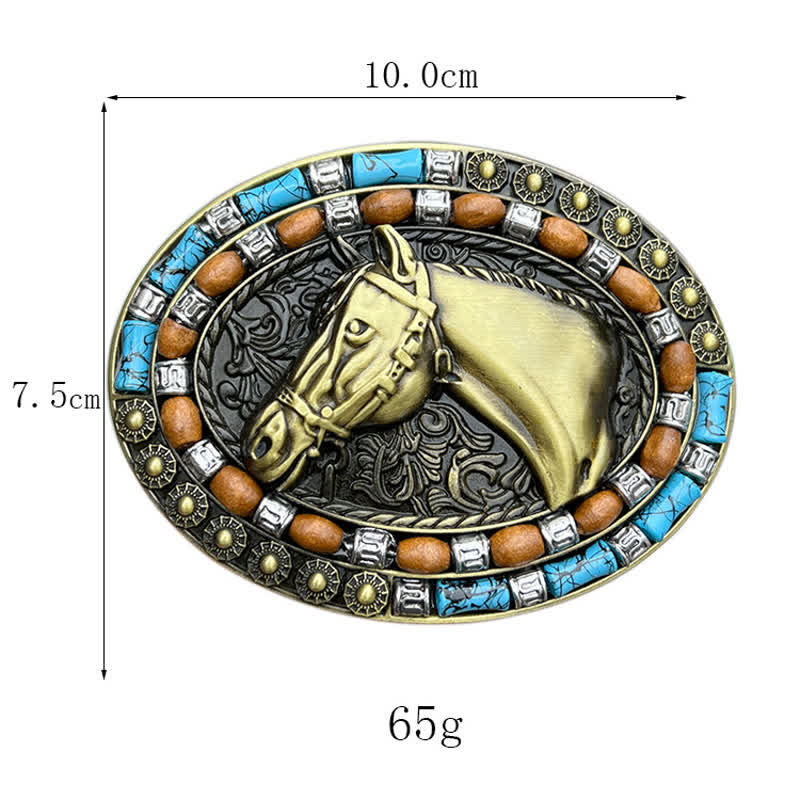 Men's DIY Horse Head Turquoise Buckle Leather Belt - image 4