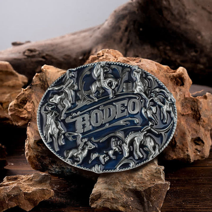 Men's DIY Blue Enamel Rodeo Bull Buckle Leather Belt - Rodeo - Without Belt - image 0