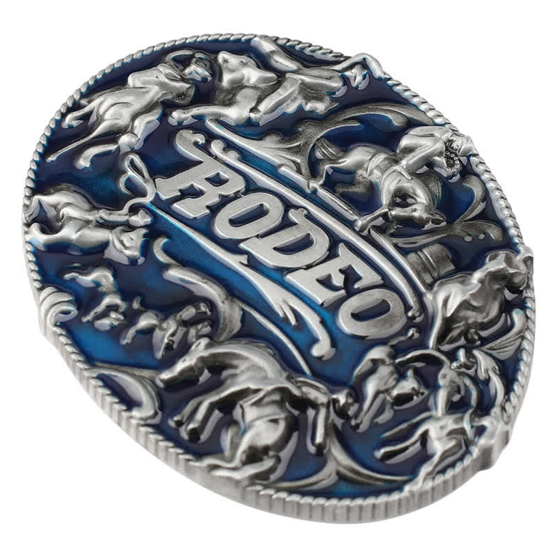 Men's DIY Blue Enamel Rodeo Bull Buckle Leather Belt - image 4