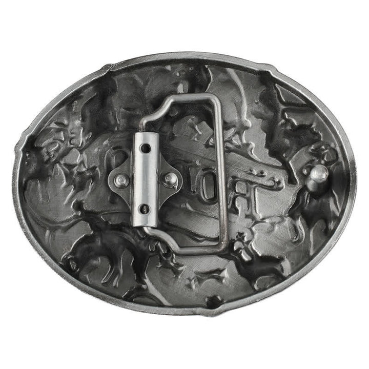 Men's DIY Blue Enamel Rodeo Bull Buckle Leather Belt - image 1