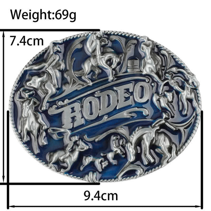Men's DIY Blue Enamel Rodeo Bull Buckle Leather Belt - image 2