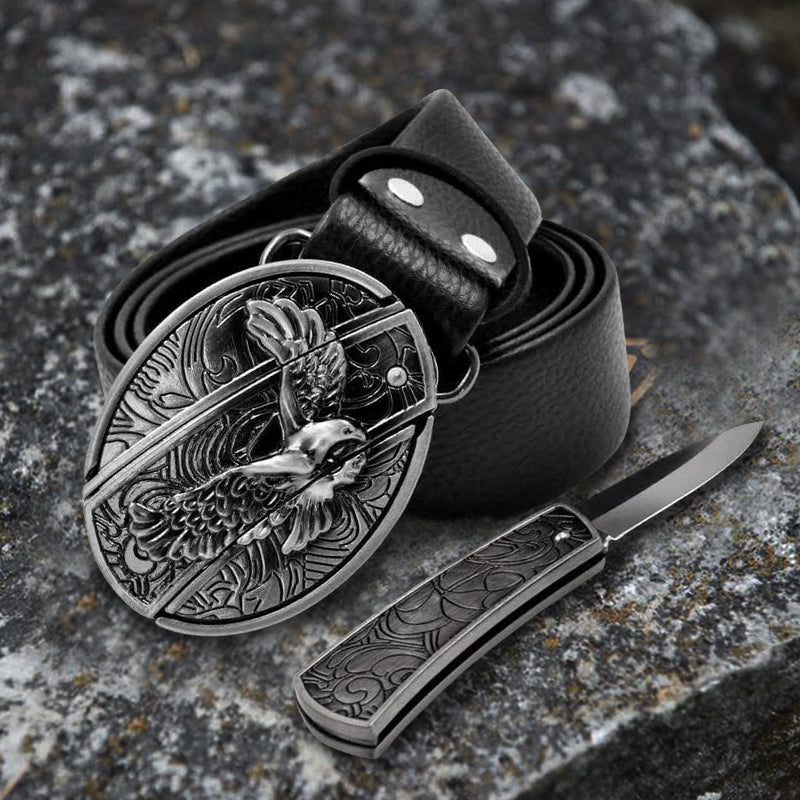 Men's Soaring Eagle Leather Belt With Folding Knife - image 4
