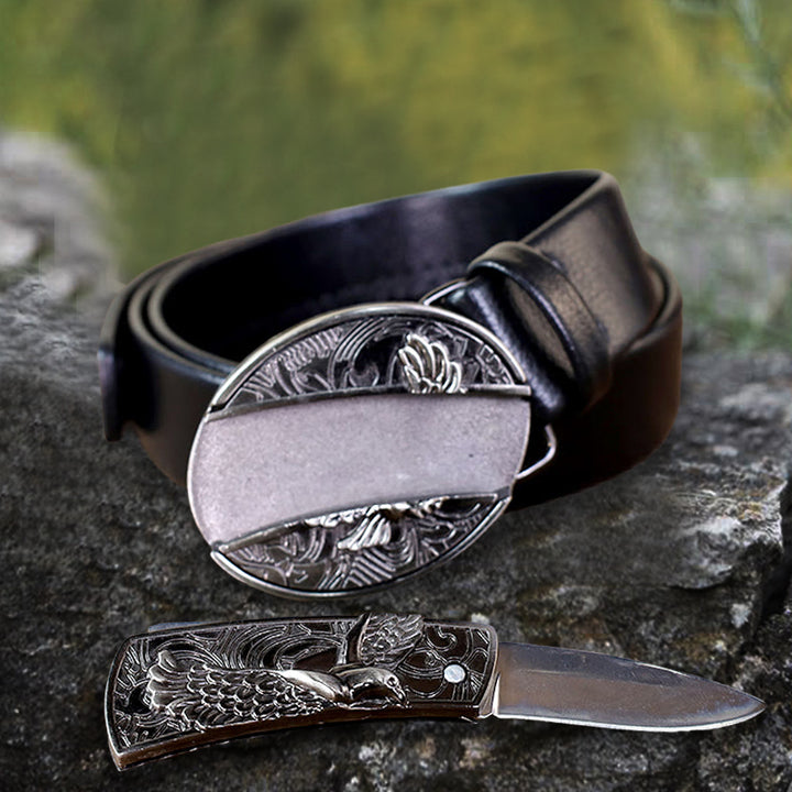 Men's Soaring Eagle Leather Belt With Folding Knife - image 3