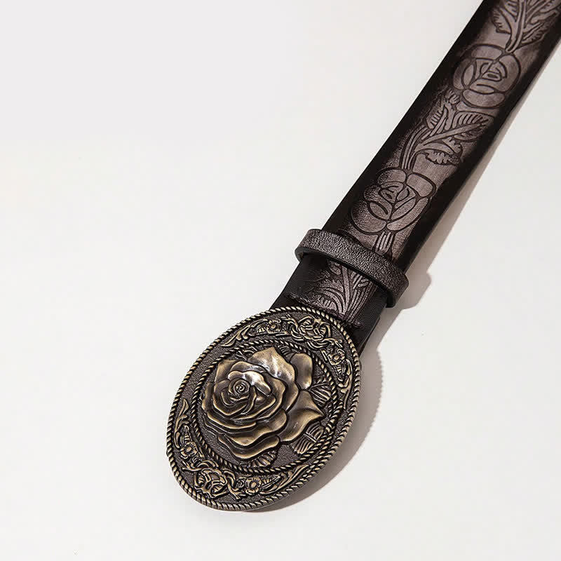 Western Style Rose Shaped Buckle Printed Leather Belt - image 2