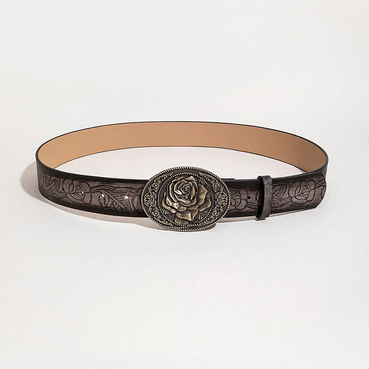 Western Style Rose Shaped Buckle Printed Leather Belt - image 3